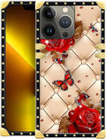 Compatible with iPhone 13 Pro Case, Shining Red Rose Butterfly Leather by Unknown