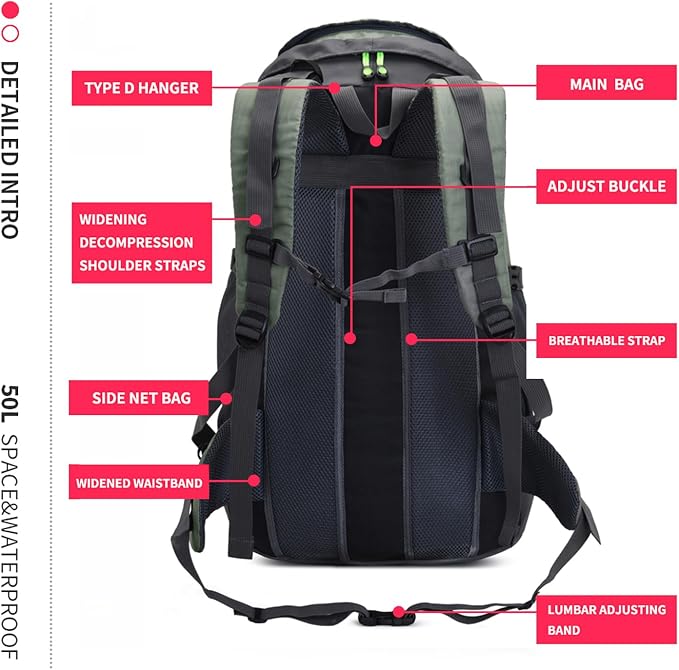 Bseash 50L Hiking Backpack, Water Resistant Lightweight Outdoor Sport Daypack - Image 9