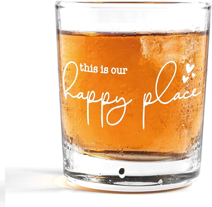 Nogrit This Is Our Happy Place Whiskey Glasses 10 oz, Modern Farmhouse Old by Nogrit
