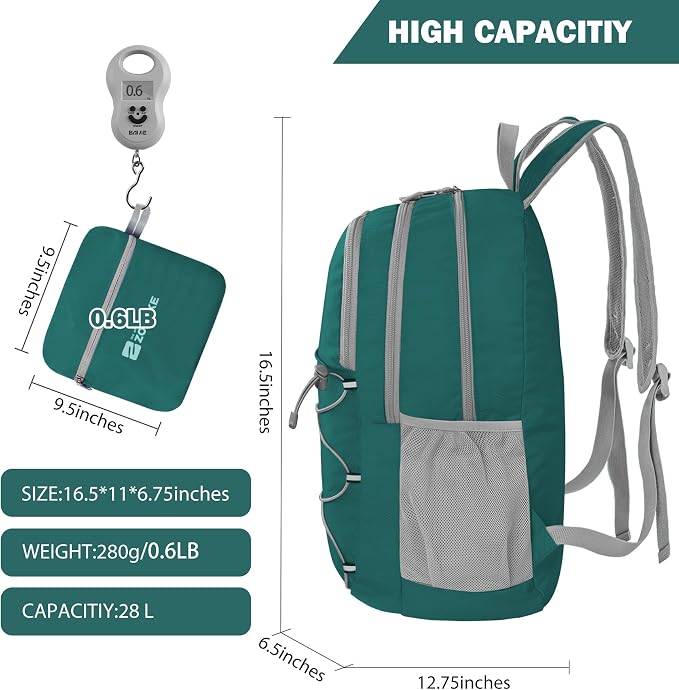 ZOMAKE Lightweight Packable Backpack 28L, Foldable Backpacks Water Resistant - Image 2