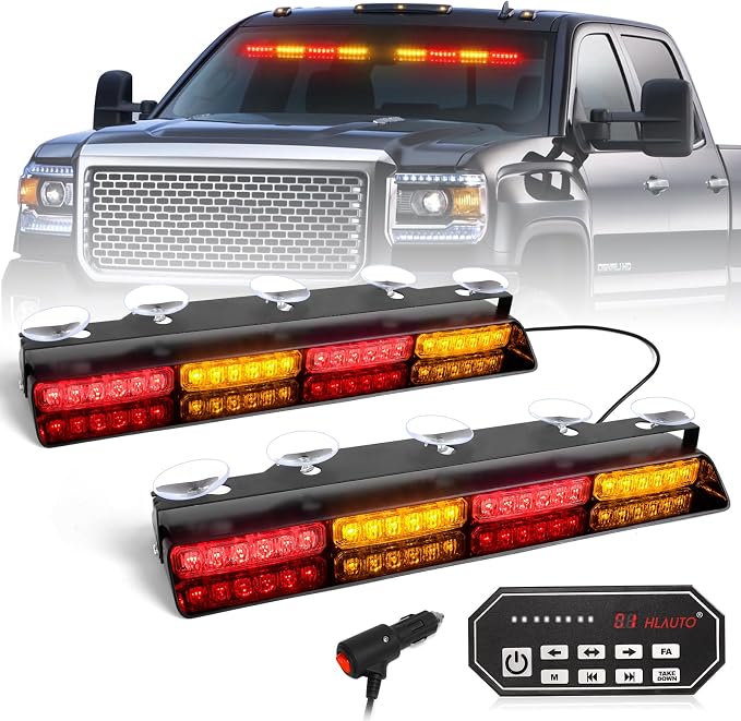 HLauto 604N Emergency Dash Strobe Lights: 2x16.8 inch Amber Red Security Light by HLauto