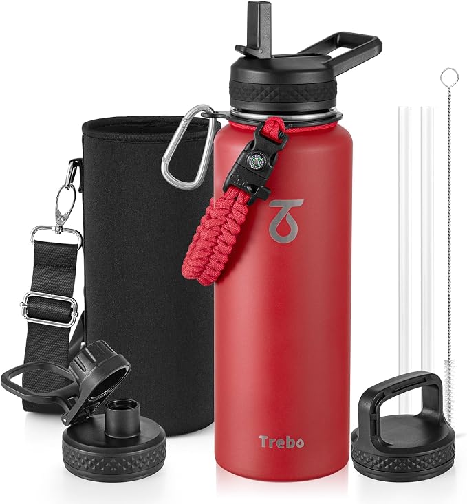 Trebo Water Bottle 40oz with Paracord Handle, Half Gallon Large Vacuum Triple by StayHotStayColdStayGreen