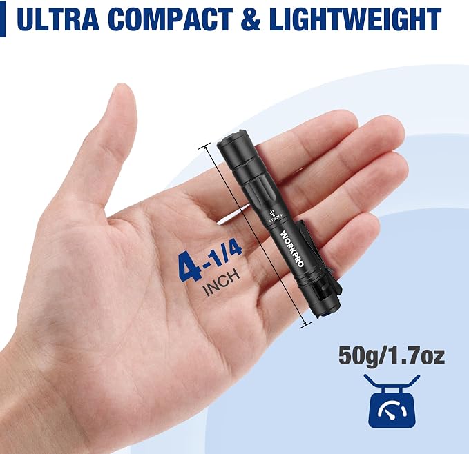 WORKPRO Rechargeable Pen Light, Mini Flashlight, 2 Pack Ultra-Compact EDC - Image 2