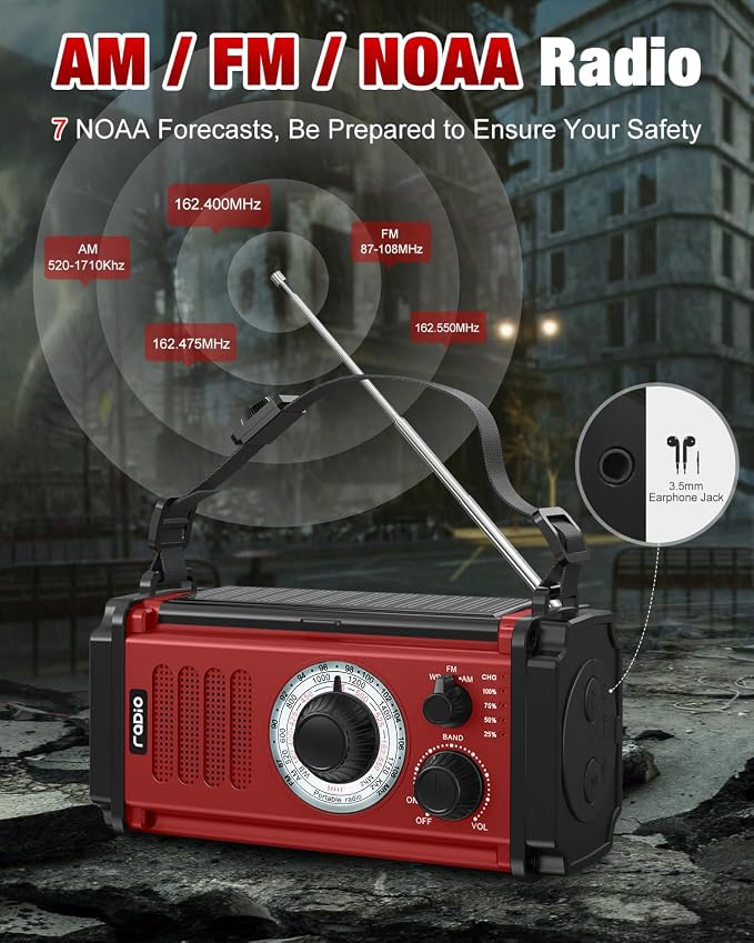 10000wAh/37000mWh Emergency Hand Crank Radio, Solar AM FM NOAA Weather Radio - Image 3