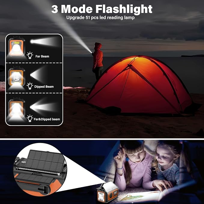 44400mWh/12000mAh Emergency Weather Radio, Hand Crank Radio Solar Radio - Image 5
