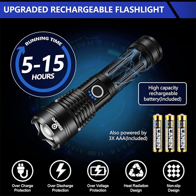 Esgofo Flashlights High Lumens 100000 Rechargeable, Super Bright Handheld LED - Image 4