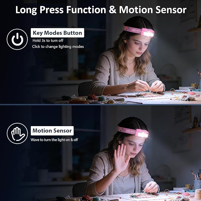 LHKNL Headlamp Rechargeable, Lumen Super Bright Motion Sensor Head Lamp - Image 3
