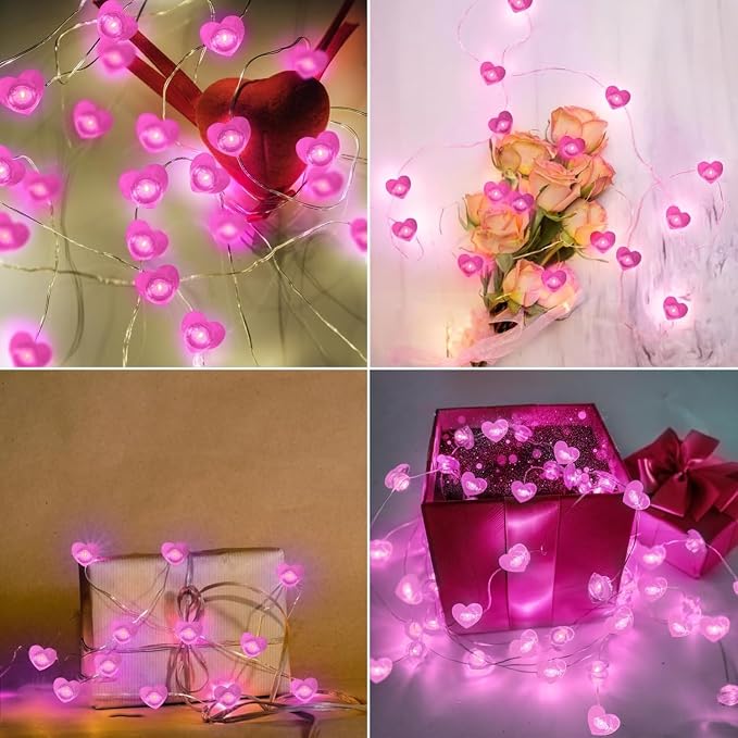 10FT Pink Heart Fairy Lights Battery Operated - Image 2