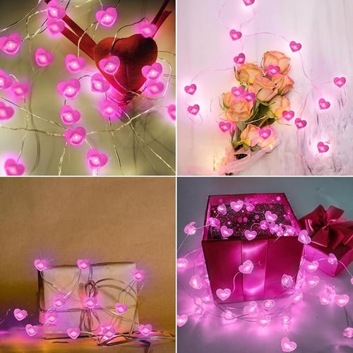 10FT Pink Heart Fairy Lights Battery Operated - Image 2