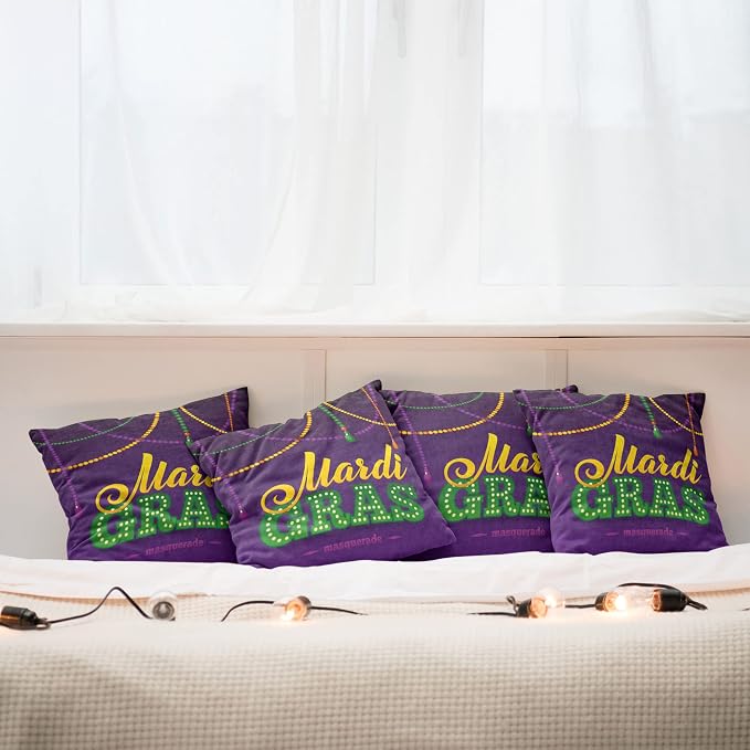 Ambesonne Mardi Gras Throw Pillow Cushion Case Pack of 4, Beads and Tassels - Image 6