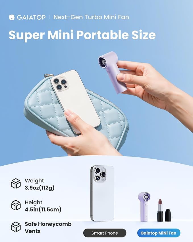 Gaiatop Mini Portable Handheld Fan, 4000mAh Personal Turbo Fans Pocket Size - Image 2