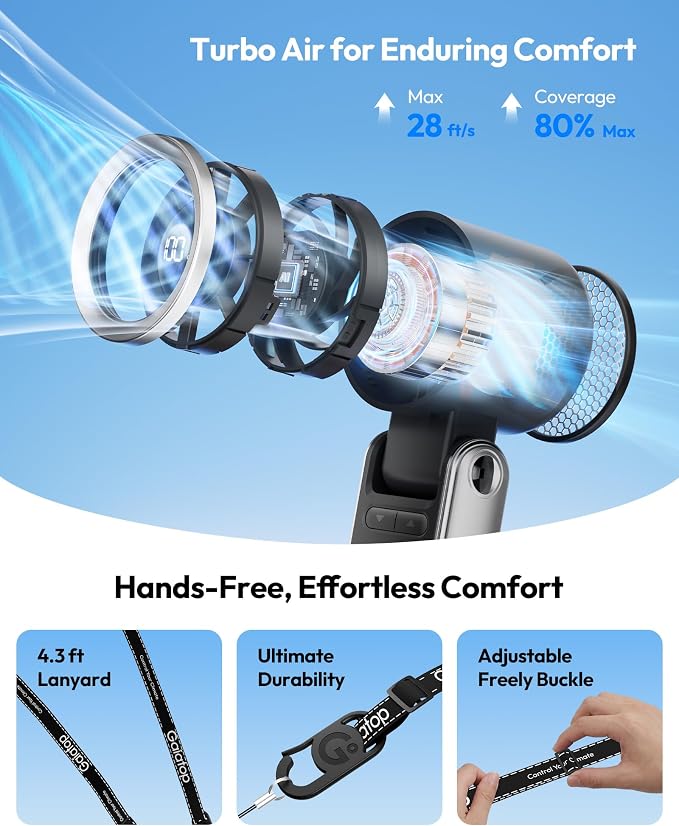 Gaiatop Portable Handheld Turbo Fan, 15 Hrs Cooling, 180° Foldable 4-in-1 Hand - Image 7