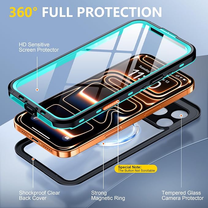 Red2Fire for iPhone 17 Pro Max Case Waterproof, Phone Case 6.9" Blue/Clear - Image 5