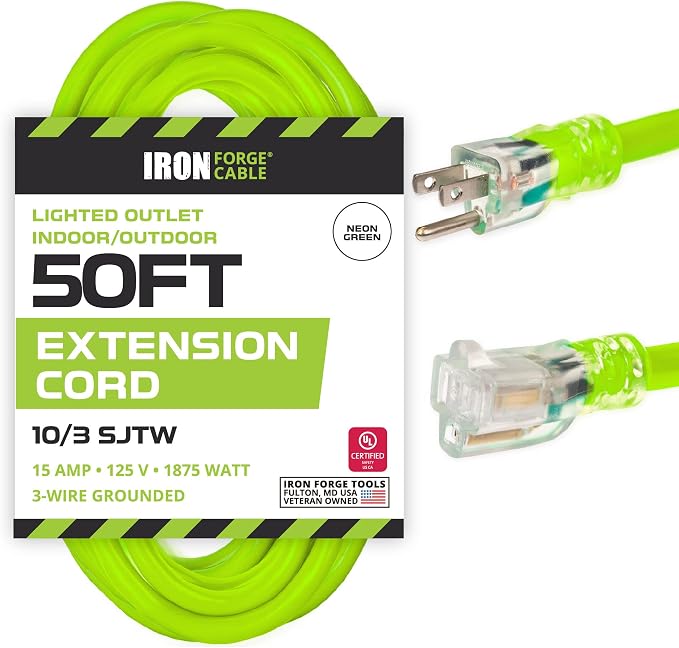 Iron Forge Cable 10 Gauge Extension Cord 50 ft, 10/3 Heavy Duty Extension Cord by IronForgeCable