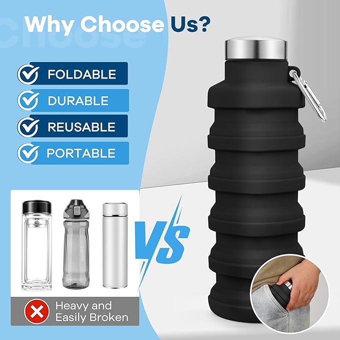 Collapsible Water Bottles 17oz, Portable Leak-Proof Travel Water Bottle - Image 4