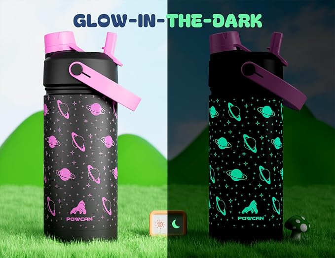 18 oz Kids Insulated Water Bottle: Glow-in-the-Dark, 2-in-1 Straw Spout Lid - Image 4