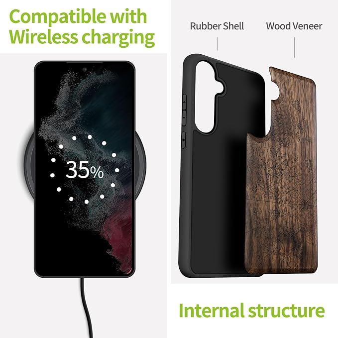 Carveit Wood Case for Galaxy S24 Plus Case Shockproof Protective Cover Unique - Image 5