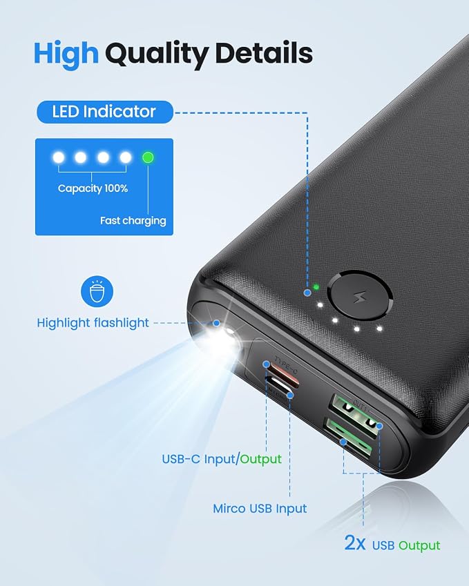 Portable Charger Power Bank 30000mAh USB C 22.5W Fast Charging External Battery - Image 5
