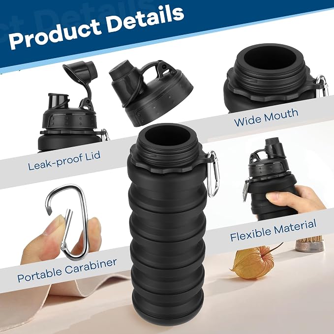Collapsible Water Bottles 17oz, Reusable BPA Free Silicone Foldable Water Bottle - Image 6