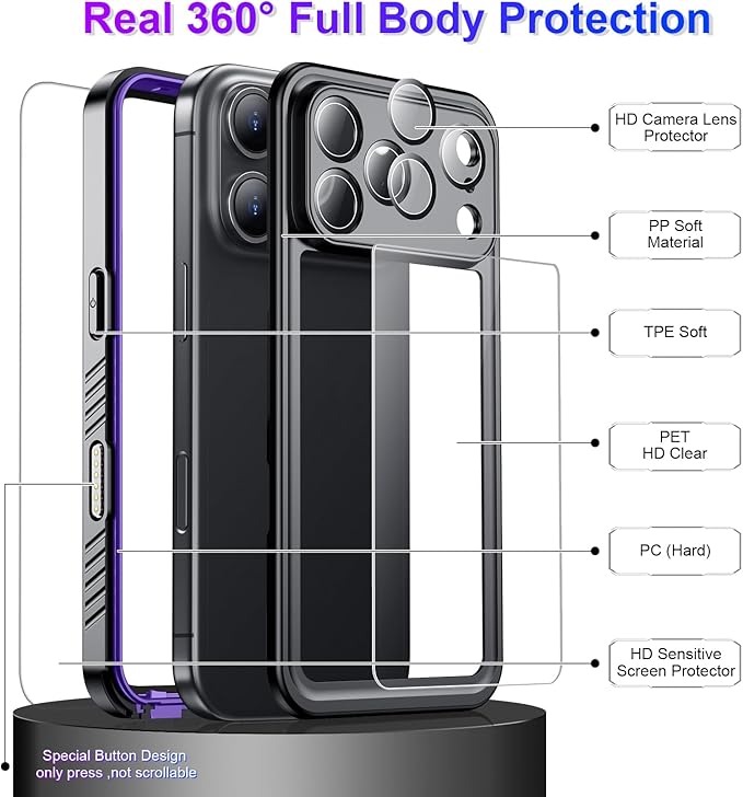 Temdan Compatible with iPhone 17 Pro Max Case, Waterproof Built-in Screen & - Image 4