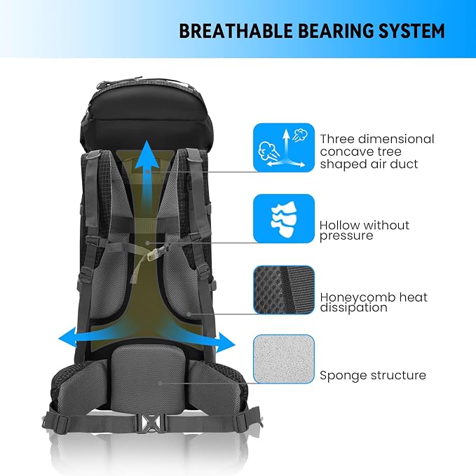 Bseash 80L Waterproof Hiking Camping Backpack - Image 5