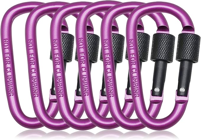 6 Pack Small Locking Carabiner, 3 Inch Aluminum D-Shape Snap Hook by MORNLIGHT