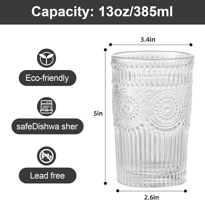 ZMOWIPDL Vintage Glassware Drinking Glasses Set of 6, 13 oz Clear Textured - Image 2