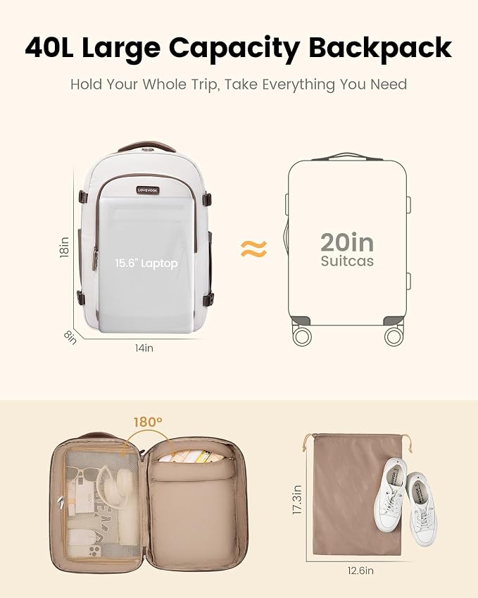 LOVEVOOK 40L Travel Backpack for Women, Airline Approved Carry On Luggage - Image 8