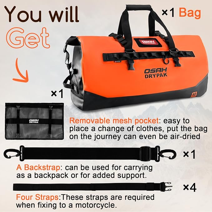 OSAH DRYPAK Waterproof Duffel Bag 25L/40L/60L – Heavy-Duty Motorcycle Tail Bag - Image 8