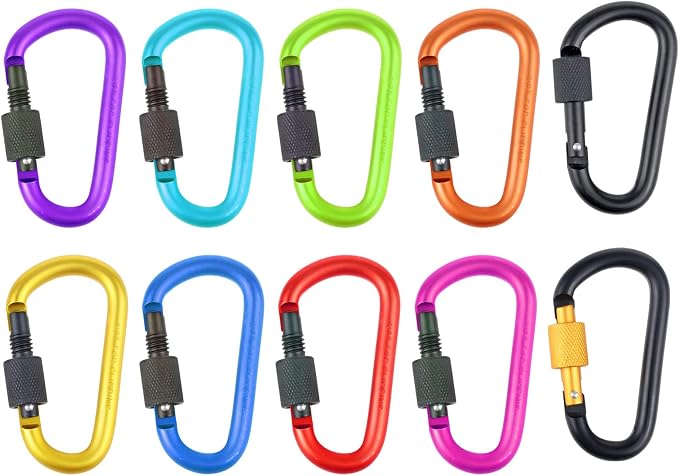 10 Pack Aluminum D Ring Key Rings Hiking Clips Locking Carabiner - Image 6