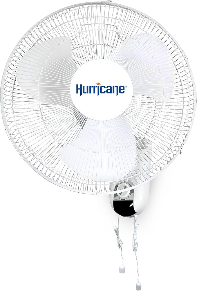 Hurricane Classic Oscillating Wall Mount Fan w/ 3 Quite Speeds, Grow Tents by Hurricane
