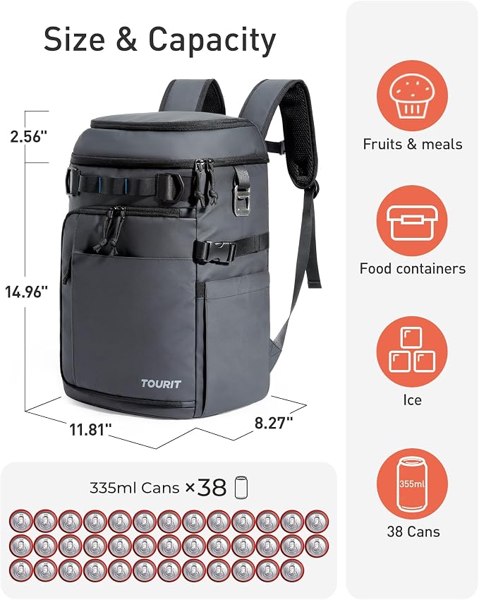 TOURIT Cooler Backpack Lightweight Insulated Backpack Cooler Leak-Proof - Image 2