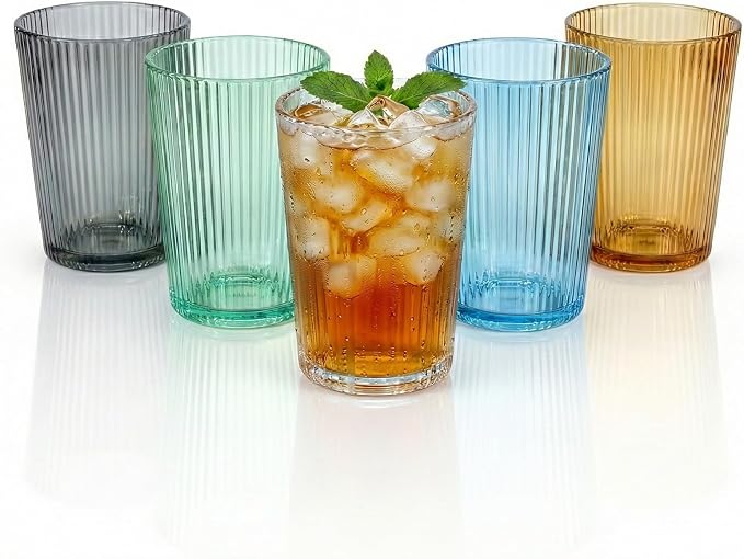 5 PCS Colored Plastic Drinking Glasses, Reusable Acrylic Drinking Cups by IEFFPIN