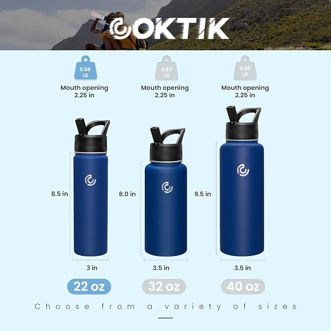 COKTIK 22oz Sports Water Bottle, Stainless Steel Water Bottle - Image 2