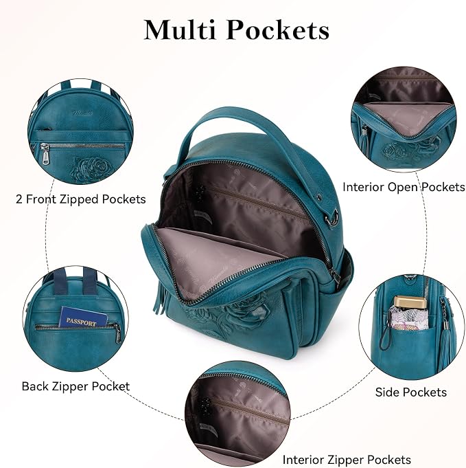 Mini Backpack Purse for Women, Embossed Vegan Leather Small Backpack Fashion - Image 5