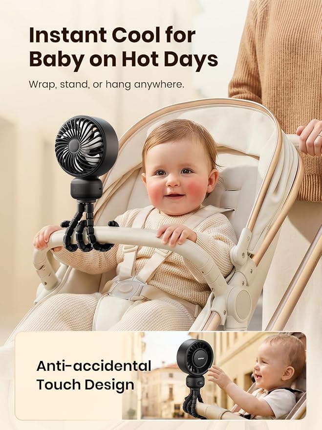 Warmco Portable Stroller Fan, 4000mAh Rechargeable Clip On Fan - Image 2