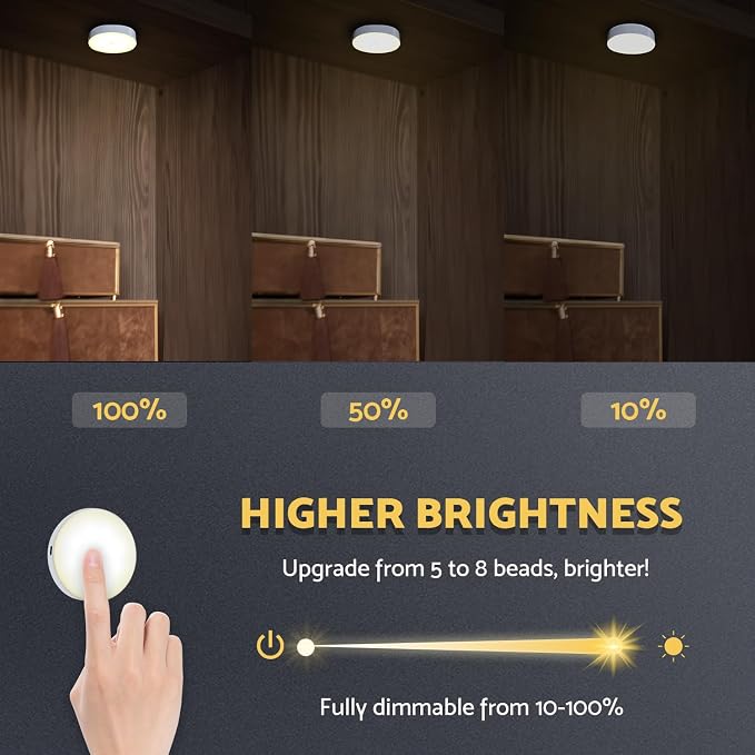 DAZZY DOT Rechargeable Puck Lights 2 Pack, Magnetic Tap Light 1000mAh Battery - Image 3