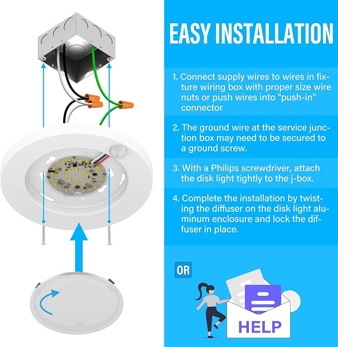 ZAGO LED 6" 120 Volts Closet Light Wired, PIR Motion Sensor Ceiling Disc Light - Image 5