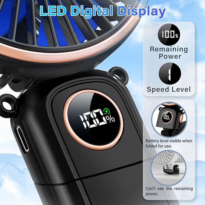 Portable Handheld Fan 5200mAh, USB Rechargeable Foldable Electric Personal - Image 4