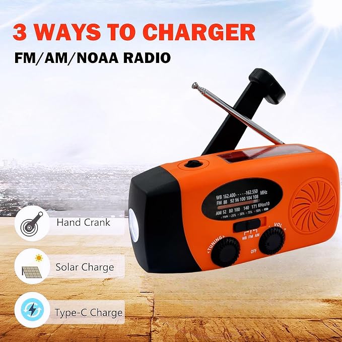 7400mWh Weather Emergency Radio, Portable Solar AM/FM/NOAA Hand Crank Radio - Image 5