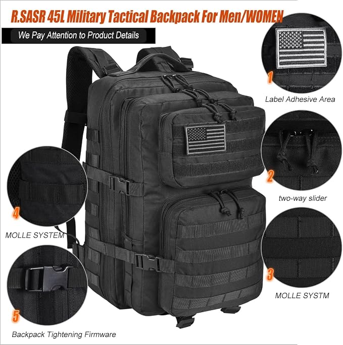 45L Tactical Backpack for Men Women, Military Assault Pack - Image 3