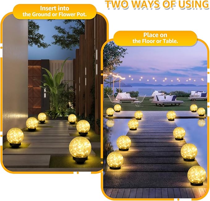 ASOMST 2-Pack Garden Solar Lights Outdoor, Cracked Glass Ball Light Waterproof - Image 3