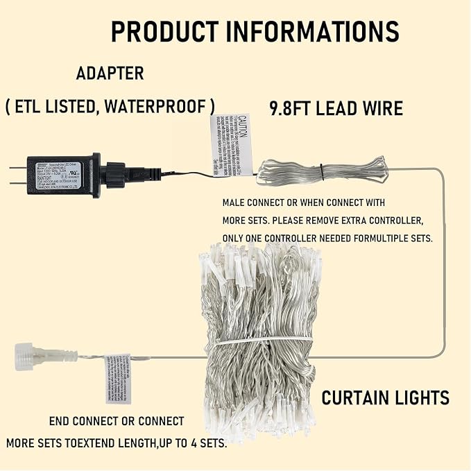 Dazzle Bright 300 LED Curtain String Lights, Christmas Fairy Lights - Image 5
