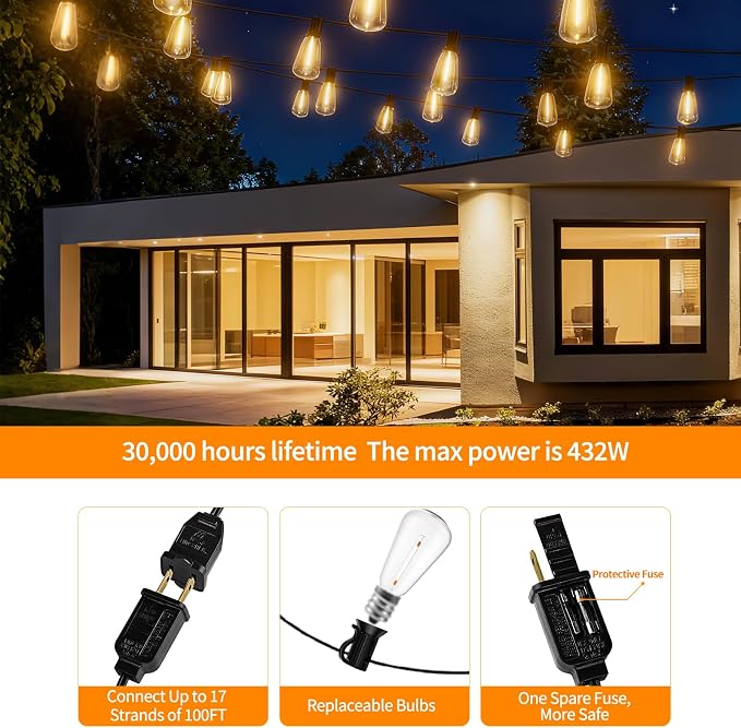 LED Outdoor String Lights 400ft Shatterproof Patio Lights - Image 5