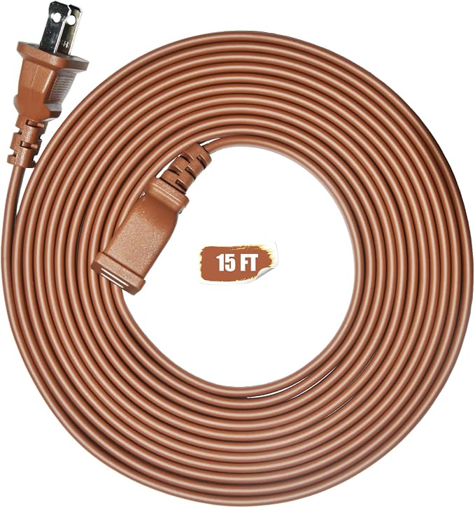 Brown Extension Cord 15FT Flat Extension Cord by Jplenty
