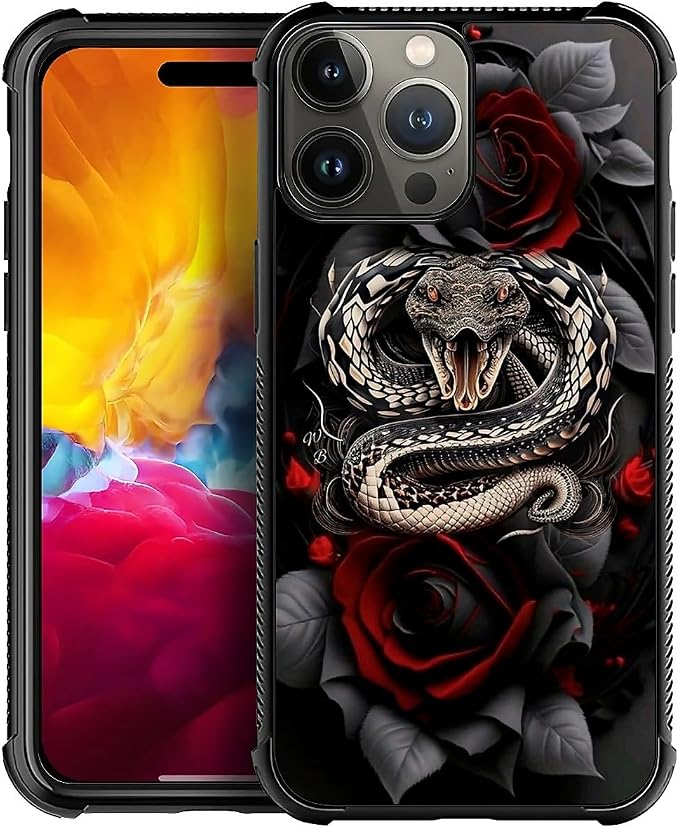 for iPhone 15 Pro Case, Entwined Rose Snake Pattern Graphic Design Girl Boy by FKBRCL4U