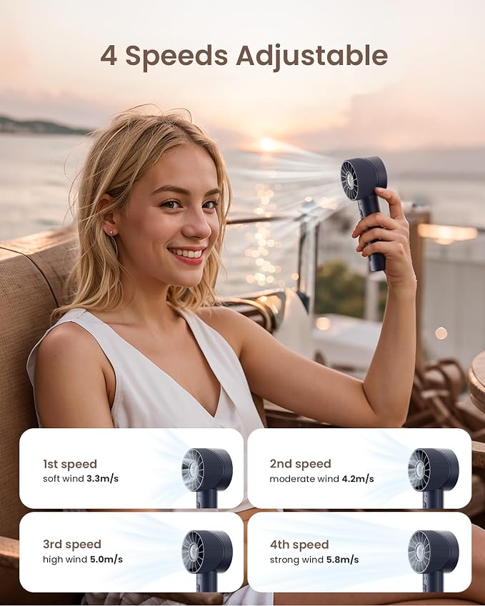 Navy Blue Rechargeable Mini Handheld Turbo Fan - Image 5