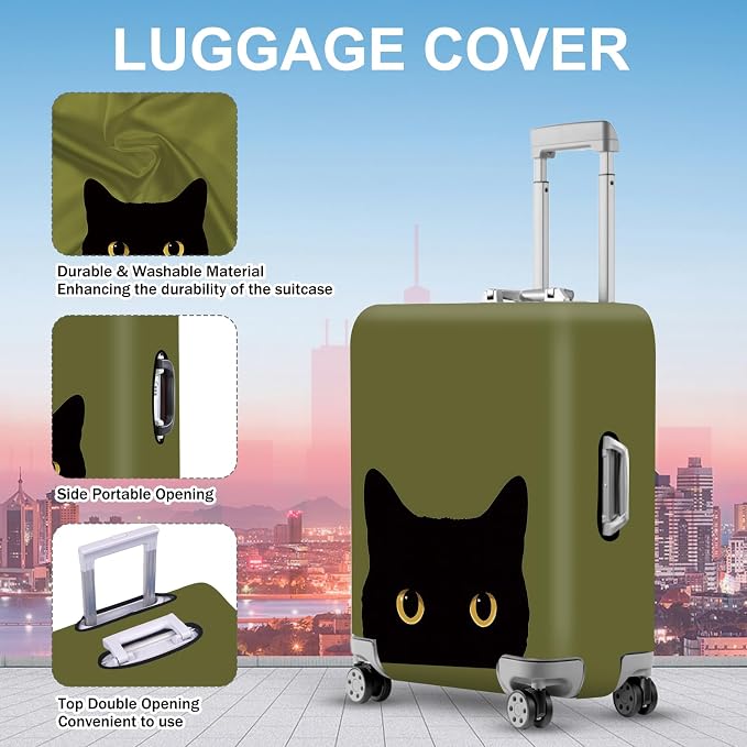 ANNA QUEEN Peeking Black Cat Luggage Cover, Cute Cat Eyes Design Suitcase - Image 3