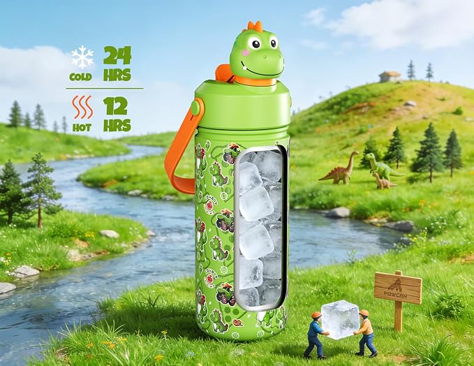 POWCAN 18 oz Kids Stainless Steel Water Bottle: 2-in-1 Straw Spout Lid - Image 2