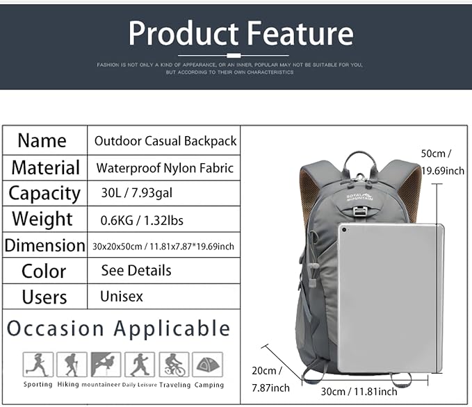 Hiking Backpack 30L Foldable Travel Daypack - Image 2